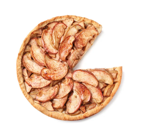 Нарізаний Смачний Яблучний Пиріг Ізольований Білому Вид Зверху — стокове фото