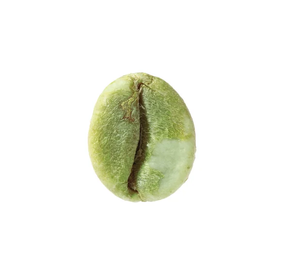 Jedna Zelená Kávová Zrna Izolovaná Bílém — Stock fotografie