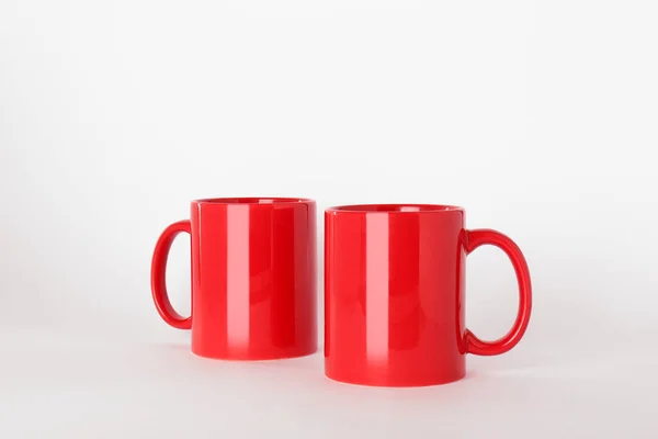 Порожні Червоні Керамічні Чашки Світлому Фоні — стокове фото