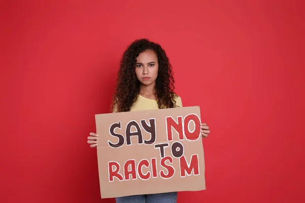 Afro Amerikaanse Vrouw Met Bord Met Zin Zeg Nee Tegen — Stockfoto