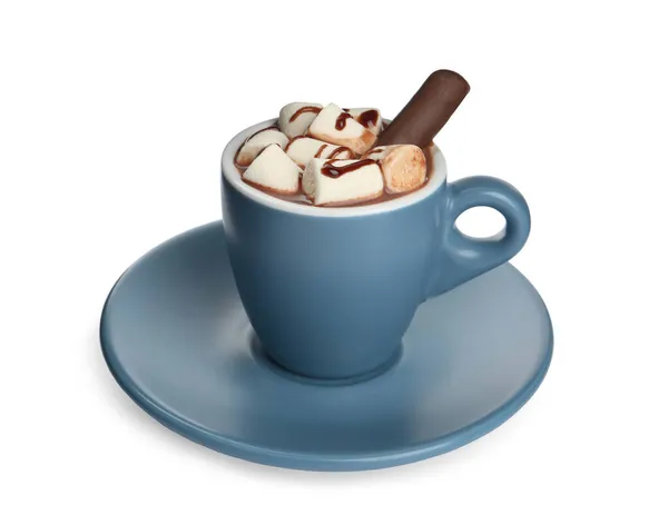 Copa Delicioso Chocolate Caliente Con Malvaviscos Aislados Blanco — Foto de Stock