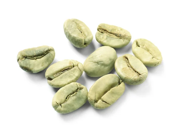 Stapel Groene Koffiebonen Witte Achtergrond — Stockfoto