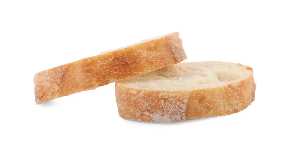 Rebanadas Baguette Fresca Sobre Fondo Blanco — Foto de Stock