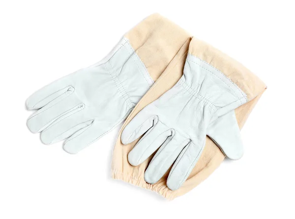 白い背景に保護手袋 トップビュー 安全装置 — ストック写真