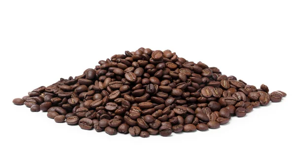 Högen Med Rostade Kaffebönor Vit Bakgrund — Stockfoto