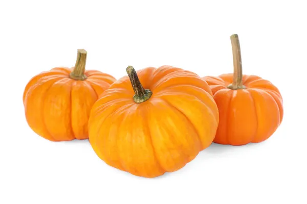 Calabazas Naranjas Maduras Frescas Sobre Fondo Blanco — Foto de Stock