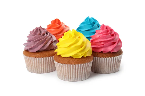 Diferentes Deliciosos Cupcakes Coloridos Fundo Branco — Fotografia de Stock