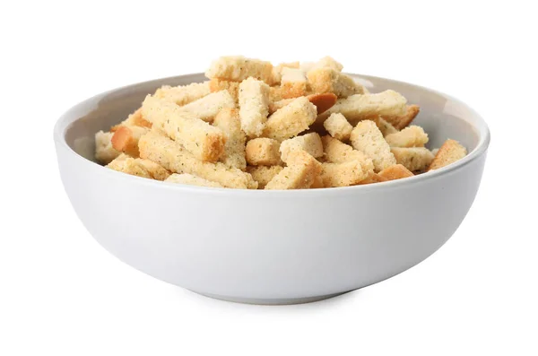 Crispy Rusks Seasoning Bowl Isolated White — Stock Photo, Image