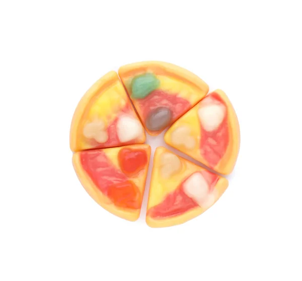 Smaczne Cukierki Kształcie Pizzy Białym Tle Widok Góry — Zdjęcie stockowe