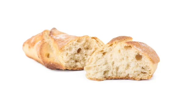 Stücke Von Frischem Baguette Auf Weißem Hintergrund — Stockfoto