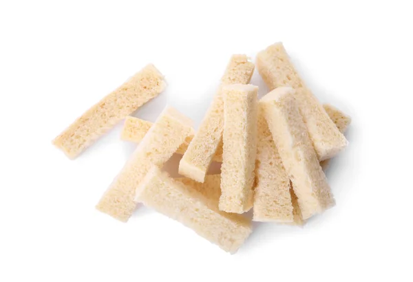 Heap Crispy Rusks White Background Top View — Stock Photo, Image