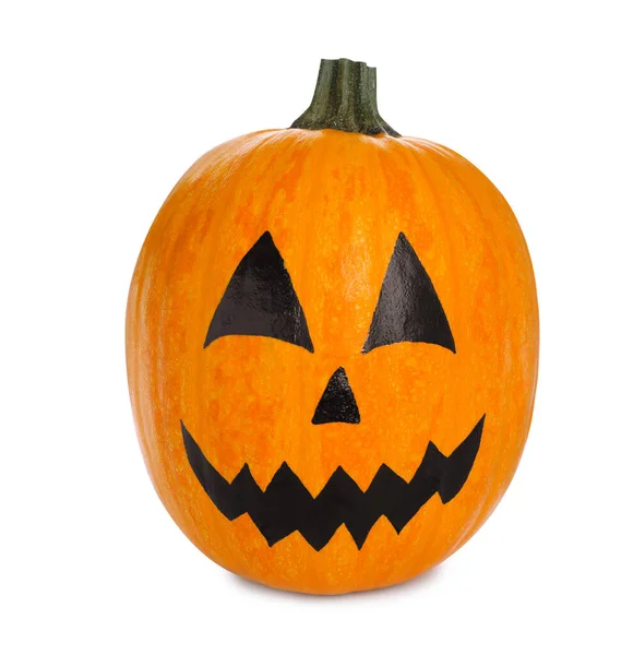 Abóbora Com Rosto Assustador Desenhado Isolado Branco Celebração Halloween — Fotografia de Stock