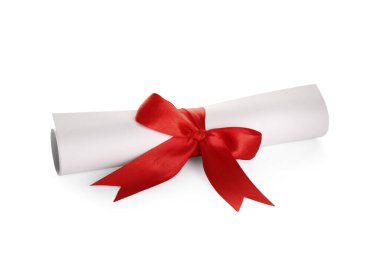 Beyaz şeritli, yuvarlak öğrenci diploması.