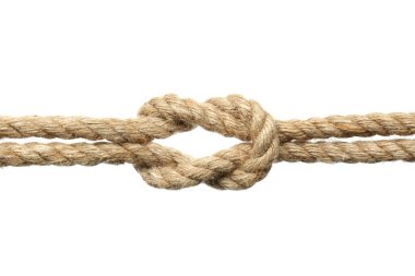 Beyaz arka planda kare düğümlü kenevir ipleri, yakın plan