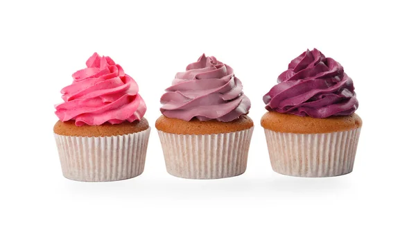 Různé Lahodné Barevné Cupcakes Bílém Pozadí — Stock fotografie