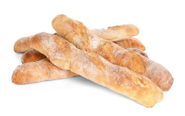 Knusprige Französische Baguettes Auf Weißem Hintergrund Frisches Brot — Stockfoto