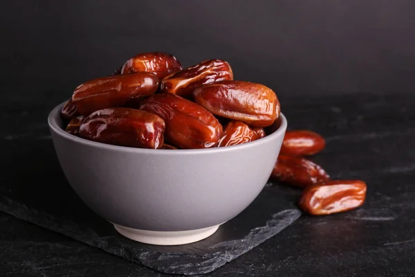 Tasty Sweet Dried Dates Black Table — Stock Photo, Image