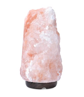 Beyaz üzerine izole edilmiş pembe Himalaya tuz lambası