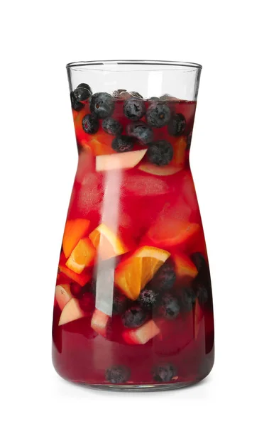 Brocca Vetro Sangria Rossa Isolata Bianco — Foto Stock