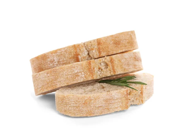 Ciabatta Mit Rosmarin Auf Weißem Hintergrund Schneiden Frisches Brot — Stockfoto