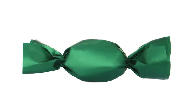 Délicieux Bonbons Dans Emballage Vert Foncé Isolé Sur Blanc — Photo