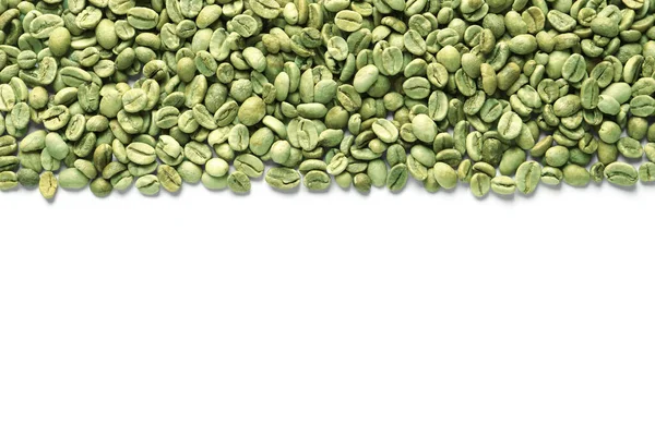 Beyaz Arka Planda Bir Sürü Yeşil Kahve Çekirdeği Üst Manzara — Stok fotoğraf