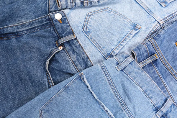 Variety Jeans Different Pockets Background Closeup — Stock Photo, Image