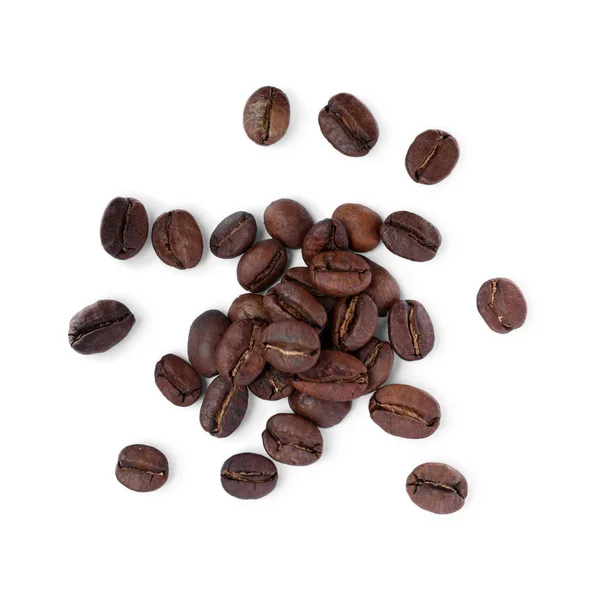 Rostade Kaffe Bönor Vit Bakgrund Ovanifrån — Stockfoto
