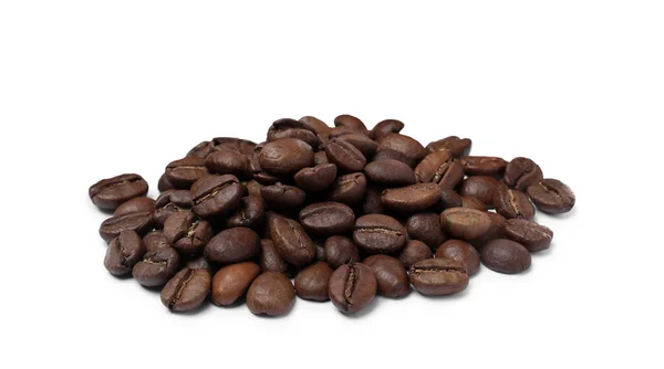 Stapel Gebrande Koffiebonen Witte Achtergrond — Stockfoto