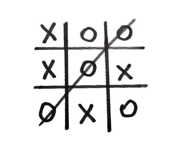 Hand Dras Tic Tac Toe Spel Vit Bakgrund — Stockfoto