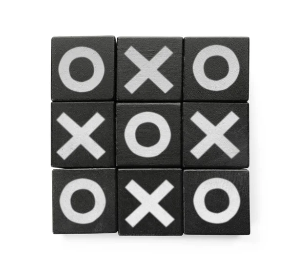 Wooden Tic Tac Toe Set White Background Top View — Stock Photo, Image