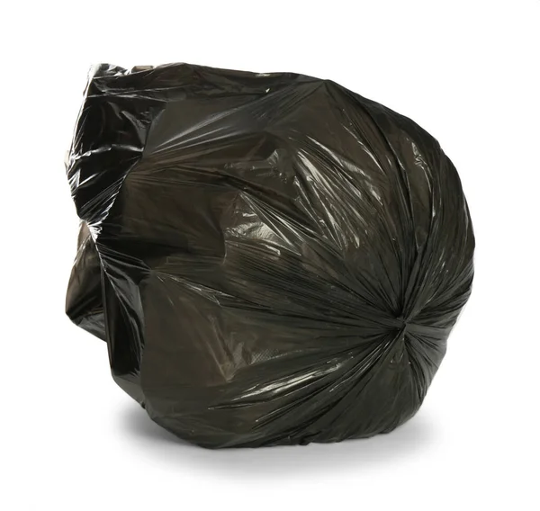 Black Trash Bag Filled Garbage Isolated White — Stock Photo, Image