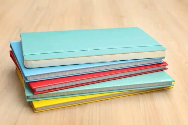 Stack Colorful Planners Wooden Table — Stock Photo, Image