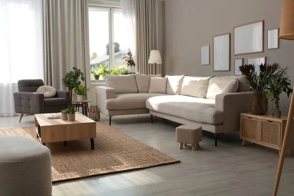 Schöne Wohnzimmereinrichtung Mit Bequemem Sofa — Stockfoto