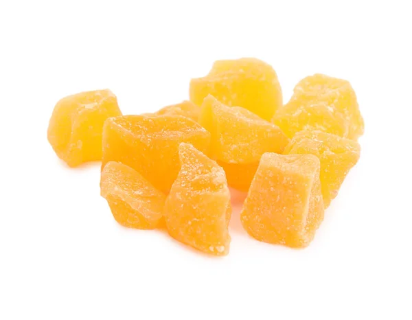 Pyszne Owoce Kandyzowane Pomarańczowy Kawałki Białym Tle — Zdjęcie stockowe