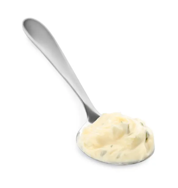 Tartar Sauce Spoon Isolated White — Stock Photo, Image