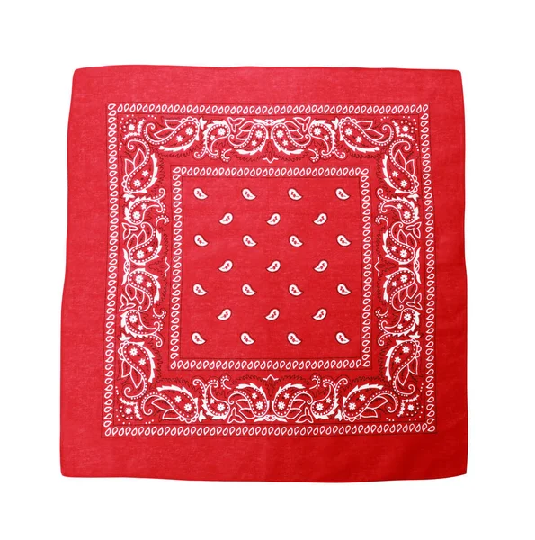 Bandana Vermelha Com Padrão Paisley Isolado Branco Vista Superior — Fotografia de Stock