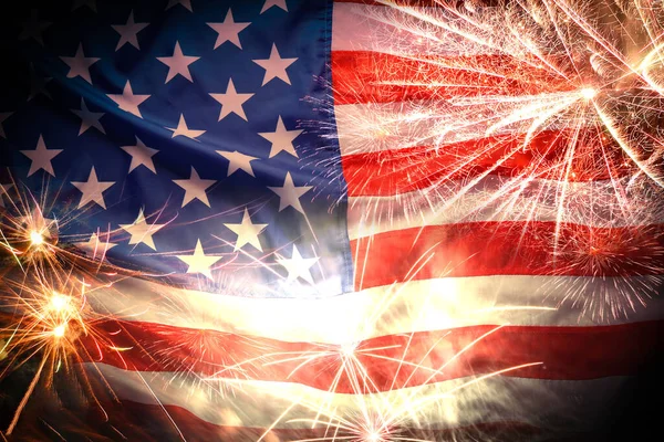 Día Independencia Estados Unidos Bandera Nacional Americana Fuegos Artificiales — Foto de Stock