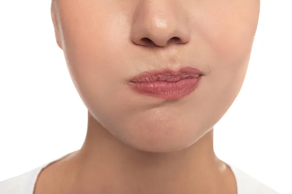 Kobieta Płukająca Usta Białym Tle Zbliżenie Opieka Stomatologiczna — Zdjęcie stockowe