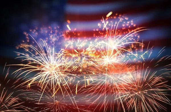 Jour Indépendance Des États Unis Drapeau National Américain Feux Artifice — Photo