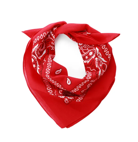 Tied Red Bandana Paisley Pattern Isolated White Top View — Stock Photo, Image