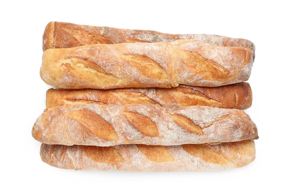 Хрустящие Французские Багеты Белом Фоне Вид Сверху Свежий Хлеб — стоковое фото