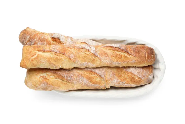 Baguetes Francesas Crocantes Isoladas Branco Pão Fresco — Fotografia de Stock