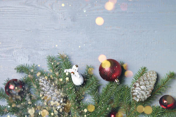 Kerstkaart Met Ruimte Voor Tekst Platte Lay Compositie Van Sparren — Stockfoto