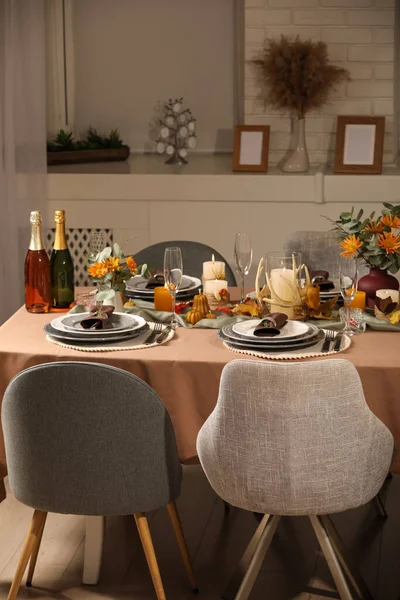 Table Set Beautiful Autumn Decor Festive Dinner Room — Stock Photo, Image