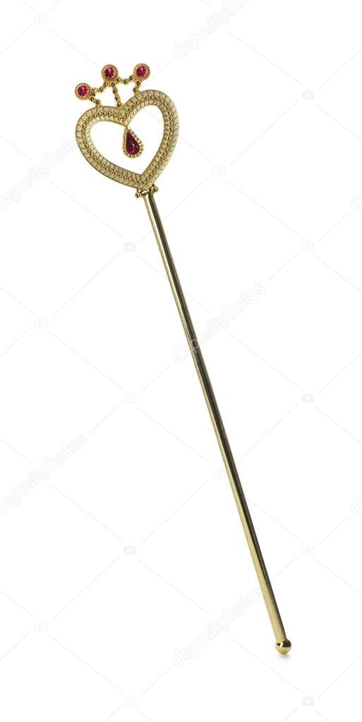 Beautiful golden magic wand isolated on white