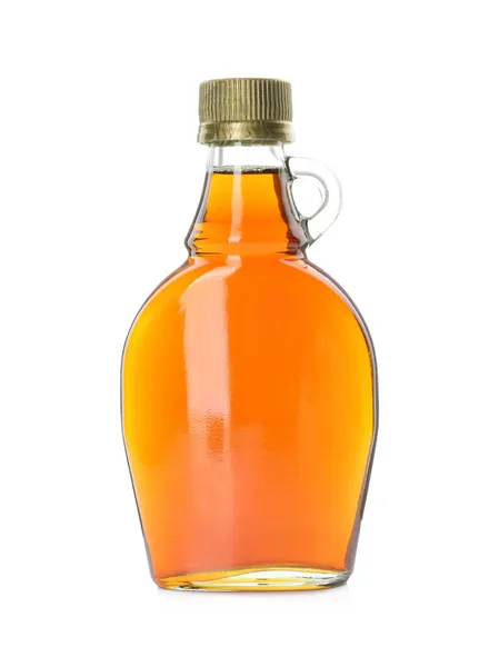 Bottiglia Saporito Sciroppo Acero Isolato Bianco — Foto Stock