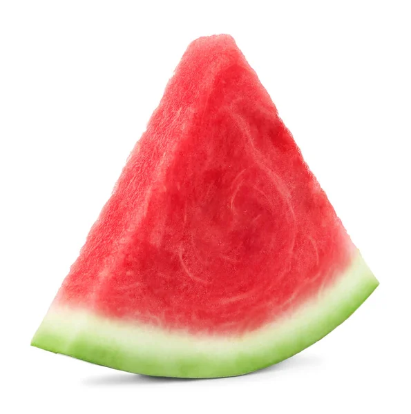 Scheibe Köstliche Reife Kernlose Wassermelone Isoliert Auf Weiß — Stockfoto