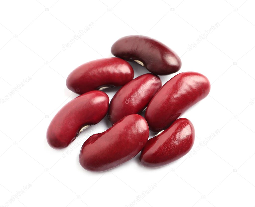 Pile of red beans on white background, top view