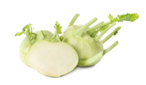 Hele Gesneden Kohlrabi Planten Witte Achtergrond — Stockfoto